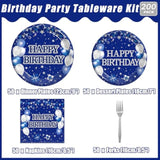 200Pcs Blue Birthday Party Tableware Set, Navy Blue And Silver Birthday Party Decorations Supplies For Men Women Party Dessert Plates Napkins Forks Favors, Serve 50