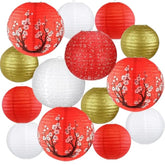 14-Pack Red White Gold Paper Lanterns Assorted 8-12 Inch Lunar New Year 2026