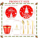 175 Pcs Christmas Plastic Dinnerware Merry Christmas Plate Set 25 Dinner Plate 25 Dessert Plate 25 Napkin 25 Fork 25 Knives 25 Spoon 25 Cup For Xmas Holiday Party Supplies Serve For 25
