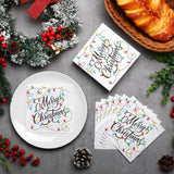 100 Pcs Christmas Light Beverage Cocktail Napkins Disposable Merry Christmas Napkins Paper Dinner Guest Napkins For Xmas Winter Birthday Party Supplies Holiday Table Decorations