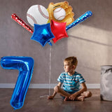 Navy Blue Number Balloons Baseball Balloons Set, Foil Number Balloons 40 Inch Number 7 Balloon, Baseball Sports Theme 7Th Birthday Decorations For Kids Boys
