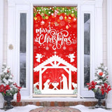 Christmas Nativity Door Cover Decorations Red Religious Merry Christmas Banner Jesus Christmas Decorations For Winter Xmas Party Indoor Outdoor
