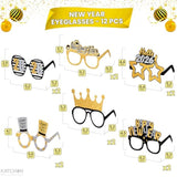 12pcs New Year 2026 Glasses Photo Booth Party Favors