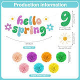 41Pc Spring Party Decorations, Hello Spring Decor Include Hello Spring Banner, Paper Pom Poms And Hanging Spring Decorations, Butterfly Hanging Decorations Spring Decorations For Home Office Classroom