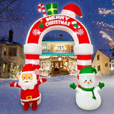 10 Ft Christmas Inflatable Santa Snowman Archway Decoration, Led Lighted Giant Xmas Arch With Candy And Gift Box Blow Up