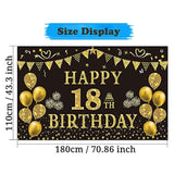 18Th Birthday Decorations For Men - Black Gold Backdrop Banner 5.9 X 3.6 Fts Happy Birthday Photography Supplies Background Party Decorations For Boys