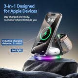 3 In 1 Wireless Charging Station For Apple Charger, 30W Fast Mag-Safe Qi2-Certified Magnetic Portable Charger Stand For Iphone 1615141312 Apple Watch Airpods 3/2 Pro, Adjustable Angle (Black, Qi2)