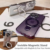 Magnetic Case for iPhone 15 Pro with MagSafe Stand & Ring Holder, Camera Lens Protector, Shockproof Phone Case for iPhone 15 Pro 6.1-Inch, Titanium Finish