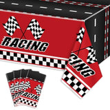 4 Pcs Racing Car Tablecloths - Rectangular Checkered Road Table Cloths For Race Car Party Supplies Boys Baby Shower, 51 X 86''