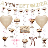 24Pcs Espresso Martini Birthday Party Decorations, A Tiny Bit Older Birthday Decorations Gold Brown Glitter Banner Balloons Hanging Swirls For Girls Women Martini Bachelorette Bridal Shower Party Supplies