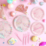 96 Pcs Party Plates, Pink Mermaid Paper Plates And Napkins Party Supplies For Birthday Baby Shower Picnic, Dessert Plates, Disposable Tableware Sets Serve For 24 Guests