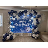 7x5ft Happy New Year 2026 Backdrop Blue Glitter Fireworks Party Banner