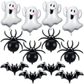 12Pcs Halloween Foil Balloons - Ghost, Bat & Spider Decorations for Party and Photo Props