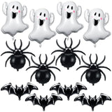 12Pcs Halloween Foil Balloons - Ghost, Bat & Spider Decorations for Party and Photo Props