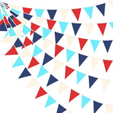 32Ft Red Blue White Nautical Pennant Banner Fabric Triangle Flag Bunti