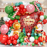 Christmas Balloon Garland Arch Kit, Christmas Balloon Arch with Metallic Green Red White Latex Balloons Snowflake Santa Foil Balloons Candy Cane for Xmas New Year Party Decoration