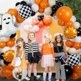 Halloween Balloon Arch Kit: Ghost, Bats & Checkered Foil Balloons