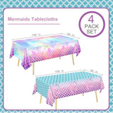 4 Pack Mermaid Tablecloth Mermaids Laser Table Cover For Girls Mermaid Birthday Party Decorations, 108X54 Inch