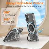 Case for Galaxy S26, 360° Magnetic Ring Stand Compatible with Magsafe, Crystal Clear Hard Back + TPU Bumper Shockproof Phone Cover with