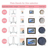 6Pcs 3 Size Black Iron Plate Stands For Display - 4, 6, 8 Inch Decorative Metal Plate Holders - Mini Easel, Frame, Book, Card, Plaque, Bowl, Picture Display Stands