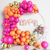Hot Pink And Orange Balloon Arch Garland Kit-Metallic Gold Balloon 132Pcs For Princess Birthday,Engagement,Graduation,Hawaii,Baby Shower,Thanksgiving.