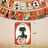 Vintage Halloween Party Banner: Retro Cats, Pumpkins, Ghosts