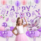 53Pcs Butterfly Birthday Decorations, Purple Butterflies Decorations With Honeycomb Ball Banner Butterflies Hanging Swirl Big Butterfly Foil Balloon For Women Butterflies Girl Theme Birthday Supplies