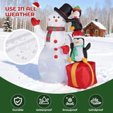 Christmas Inflatables Snowman With Penguins, Xmas Blow Up Magic Hat Snow Man With Rotating Led Lights, Outdoor Decoratio