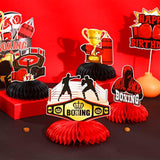 8 Pieces Boxing Birthday Honeycomb Centerpieces - Boxing Match Birthday Party Decorations Red Black Gold, Boxer Gloves Platform Table Decor For Wrestle Fitness Fight Sports Party