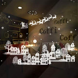 Christmas Night White Silhouette Wall Stickers Santa Claus Snowflakes Window Wall Decals For Shop Home Decor Merry Christmas Decorations