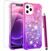 For Iphone 12 Case Glitter With Screen Protector, Girls Women Girly Cute Bling Sparkly Liquid Floating Slim Tpu Soft Shockproof Protective Phone Cover For Iphone 12/12 Pro -Pink Purple