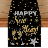 Cheers Black Gold 2025 Happy New Year Table Runner 13x72in Party Decor