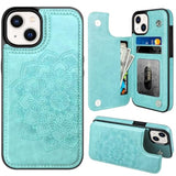 For Iphone 13 Case With Card Holder, Flower Magnetic Back Flip Case For Iphone 13 Wallet Case For Women, Protective Case Phone Case For Iphone 13,Mint