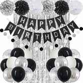 Black & Silver Birthday Decorations – Banner and Balloons for All Ages and Genders