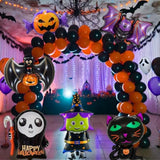 6Pcs Large Halloween Foil Balloons - Bat, Witch, Pumpkin, Cat, Skeleton, Ghost & Spider