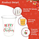 60 Pcs Christmas Plastic Cups 16 Oz Merry Christmas Clear Cup Disposable Xmas Snowman Santa Claus Clear Drinking Cups Bulk For Beverage Coffee Xmas Winter Party Supplies