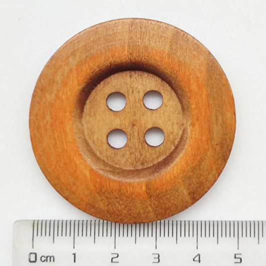 20Pcs Big Size 50Mm 2" Light Brown Round Wood Buttons 4 Holes Craft Se