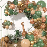 170Pcs Jungle Safari Balloon Garland Kit – Sage Green & Animal Print Balloons for Wild Parties