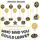 Who Said You Could Leave Banner Black Glitter Retirement Banner Farewell Decorations Party Supplies 15Pcs Going Away Party Hanging Swirls Decorations We Will Miss You Graduation Gift For Men Women