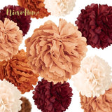 Fall Wedding Decor, 12PCS Rust Orange Brown Tissue Pom Poms