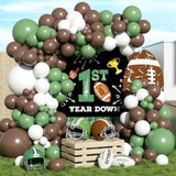 Football Balloon Garland Arch Kit, 128Pcs Sage Green Brown And White Balloons Football Foil Balloons, First Year Down Football Birthday Party Decorations Sport Theme Party Supplies
