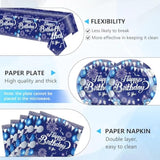 41Pcs Blue Birthday Decorations,Happy Birthday Party Tableware Set Navy Blue Silver Happy Birthday Paper Plates Napkins Tablecloth?birthday Decorations For Men Boys,Serve 20