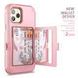 Wallet Case With Credit Card Holder & Hidden Mirror, Three Layer Shockproof Heavy Duty Protection Protective Cover For 12 Pro Max - 6.7Inch Rose Gold