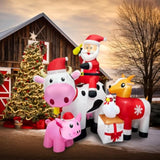 6Ft Christmas Inflatables Santa Farm Scene With Blow Up Cow, Pig, Chicken & Gifts, Led Lighted Christmas Decorations For