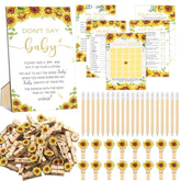 321 Pcs Sunflower Baby Shower Game Supplies For Girl Or Boy 5 Set Include 50 Activity Cards 20 Pencils 1 Don'T Say Baby Sign 50 Clothespins For Price Is Right Prediction Bingo Game Party Decor