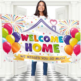 Welcome Home Banner: 5x3 ft White Polyester Sign, Double-Stitched