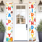 Happy Birthday Banner Colorful Party Decorations Birthday Door Banner For Kids Boys Girls Birthday Door Decorations Indoor Outdoor (White)