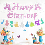 Princess Birthday Party Decorations, Glitter Pink Dream Castle Themed Happy Birthday Banner, Princess Decorations For Birthday Party Banner Garland For Girls