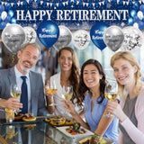 Retirement Party Decorations Blue Silver Happy Retirement Banner With 18Pcs Balloons For Men Women Large Yard Sign Decor Supplies Outdoor Indoor