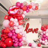 138Pcs Valentines Day Balloon Garland Arch Kit, Pink Red Rose Pink Balloons With Love Lips Foil Balloons For Valentines Birthday Wedding Anniversary Party Decorations